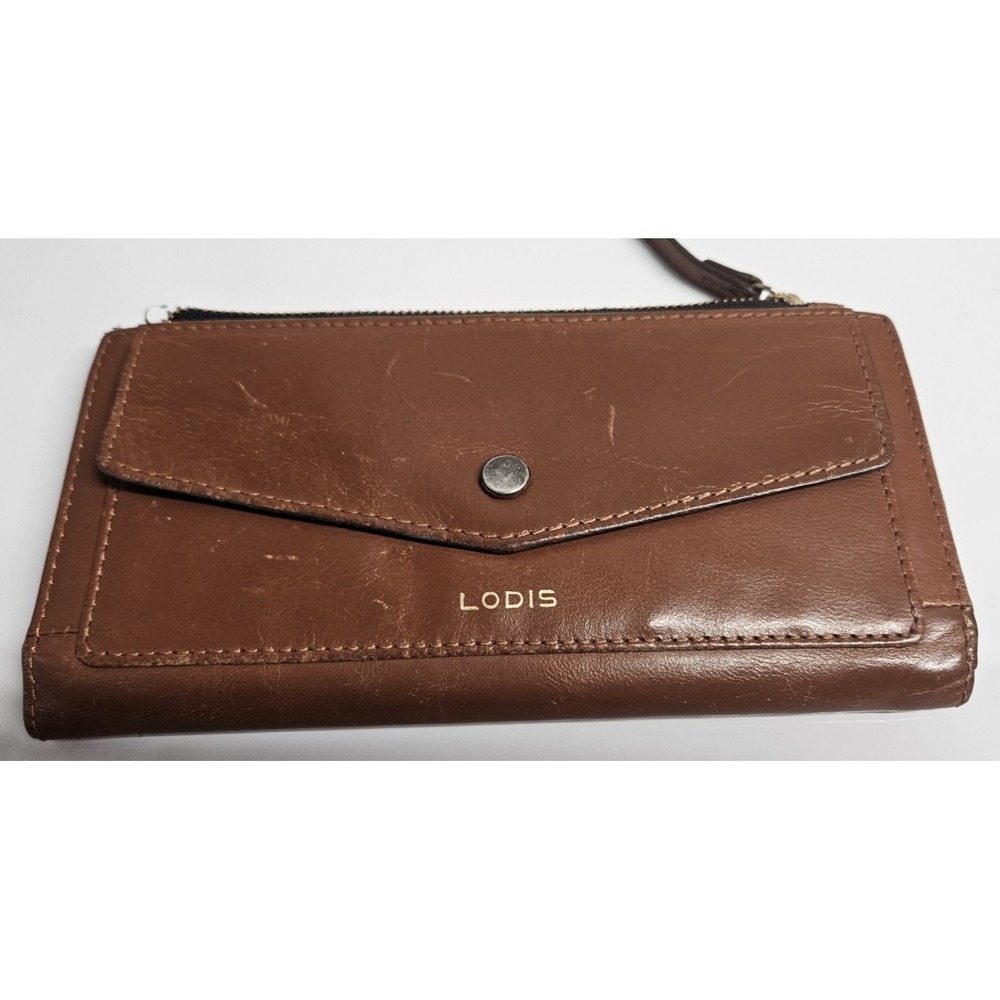 Vintage LODIS brown slim wallet bifold long 7.5" x4"